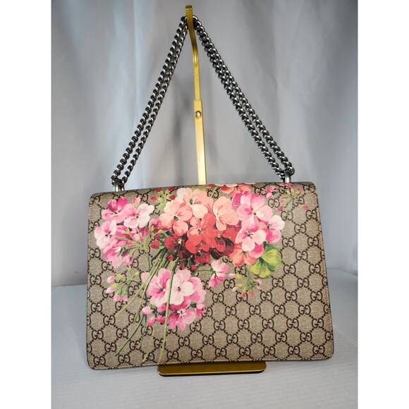 Gucci Dionysus Blooms Floral GG Supreme Canvas Shoulder Bag Medium Silver Chain - Picture 5 of 16